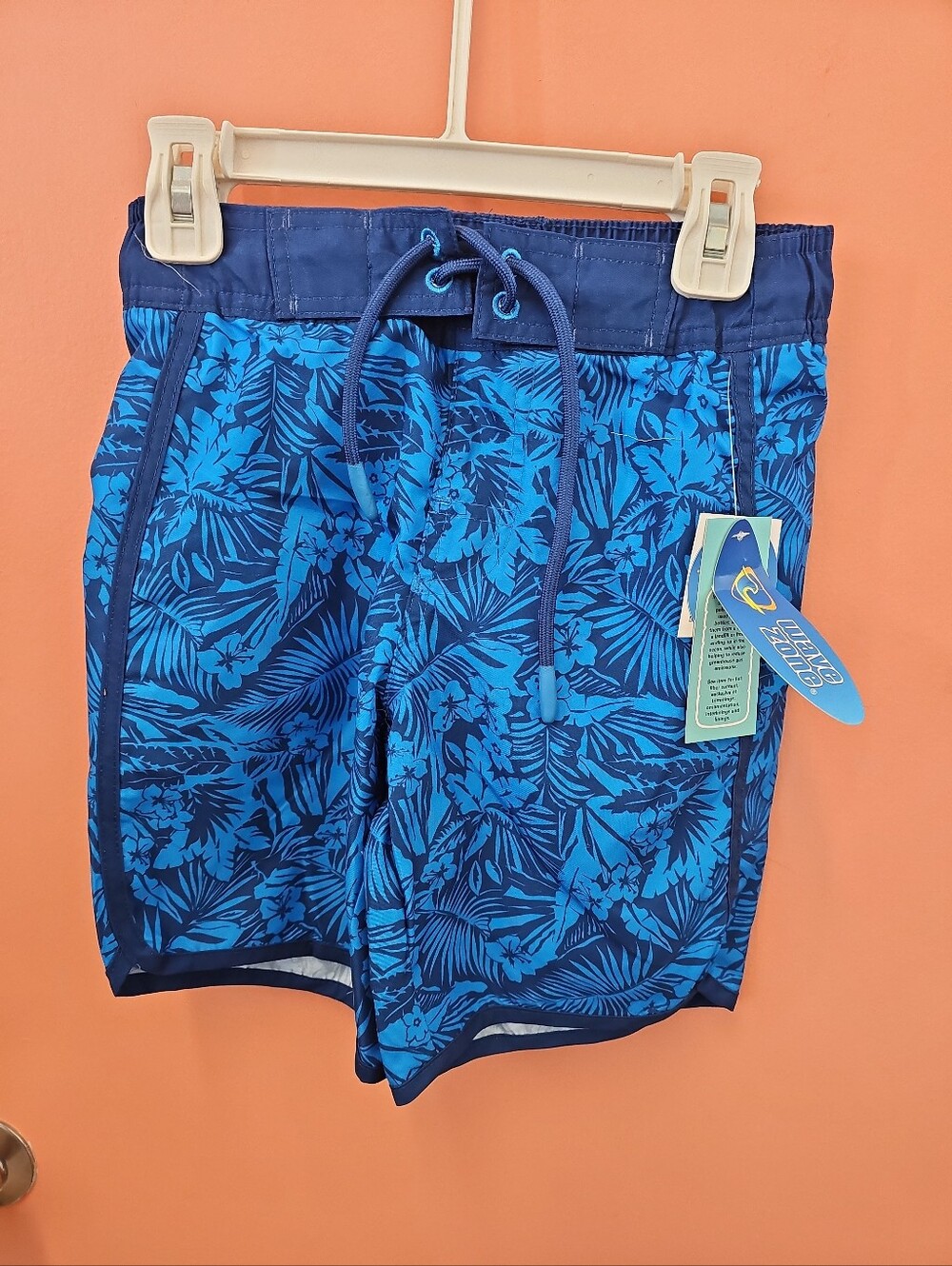 NWT Wave Zone Boys Size S(6/7) Swim Trunks Board Shorts Blue Navy Floral Print